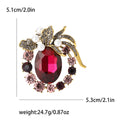 Vintage Oval Crystal Flower Brooch Magenta and Brown view 6