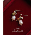 Gold-Tone Pearl Natural Stone Chip Drop Stud Earrings view 3