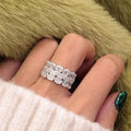 Three Row Rectangular Clear Stone Ring Metal Jewelry Design view 3