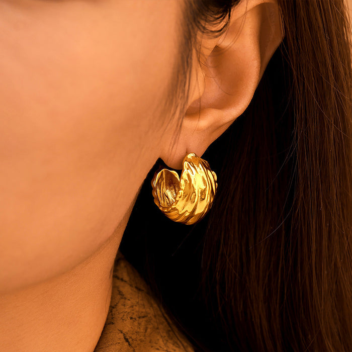 Textured Wrinkled C-Shape Cast Hoop Earrings Metal