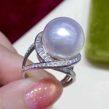 Large Faux Pearl Crossover Statement Ring Metal Jewelry Design