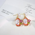 Gold Enamel Floral Pearl Drop Earrings Irregular 9 Styles view 2