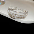 Three Or Five Row Pearl Like Crystal Open Cuff In Gold Or Silver Tone view 6