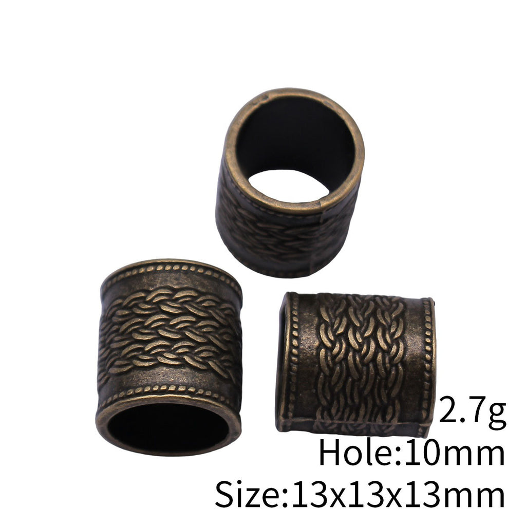 13x13x13mm 2.7g Antique Bronze Zinc Alloy Braided Texture Barrel Tube Beads for Dreadlock Jewelry Making