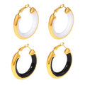 Gold Thick Hoop Earrings Black White Oil Drip Inlay Stainless view 5