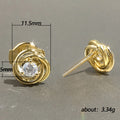Gold Swirl Knot Clear CZ Center Stud Earrings Metal Pair view 5