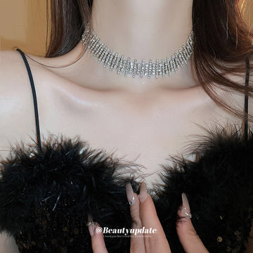 Silver Irregular Rhinestone Spike Bar Choker Necklace