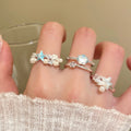 Blue Enamel Starfish Pearl Open Rings Silver Ocean Two Styles view 4