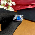 Silver Multi Band Blue Round Stone Cross CZ Ring 6-10 view 3