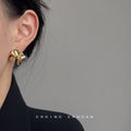 Gold Tone Folded Ribbon Sculptural Stud Earrings For Women view 2