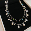 Layered Shell and Starfish Charm Necklace With Colored Beads view 6