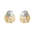 Gold-Tone Pearl Knot Baguette Crystal Stud Earrings view 5