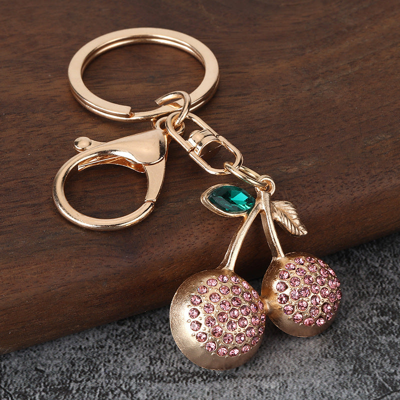 Cherry Fruit Rhinestone Keychain Metal Car Key Ring Bag Charm