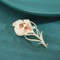 Gold Pavé Tulip Brooch Green and Champagne Center Stone view 4