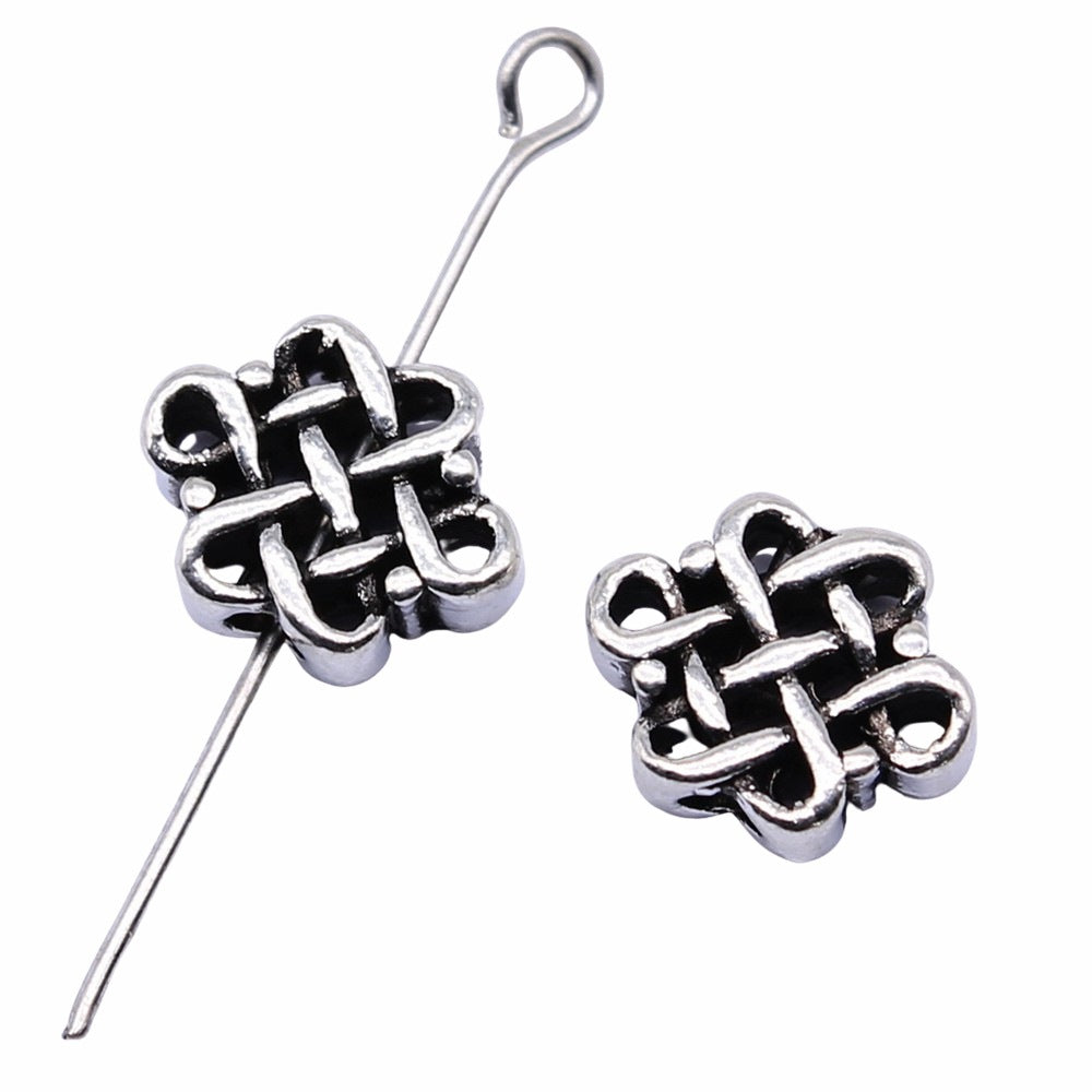 10x5mm 1.3g Antique Silver Zinc Alloy Chinese Knot Small Hole Spacer Beads for Bracelet Making