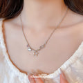 Silver Star Moon and Cloud Charm Necklace with Polished Metal Details view 3