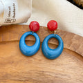 Color Block Round Drop Earrings in Red Blue and Beige view 6