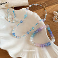 Pastel Bead Bracelet Shell Drop Earrings Beaded Necklace Pieces view 2