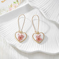 Gold Tone Heart-Shaped Pressed Flower Drop Earrings in Six Designs view 7