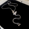 Silver Butterfly Crystal Bead Tassel Y Necklace Piece view 6