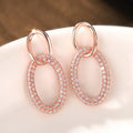 Rose Gold-Tone Double Oval Drop Earrings with Clear Stone Details view 2