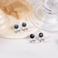 Silver Round Front Back Stud Earrings Black Navy Glitter view 1