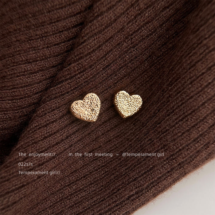 Gold-Tone Textured Mini Heart Stud Earrings Matching Pair