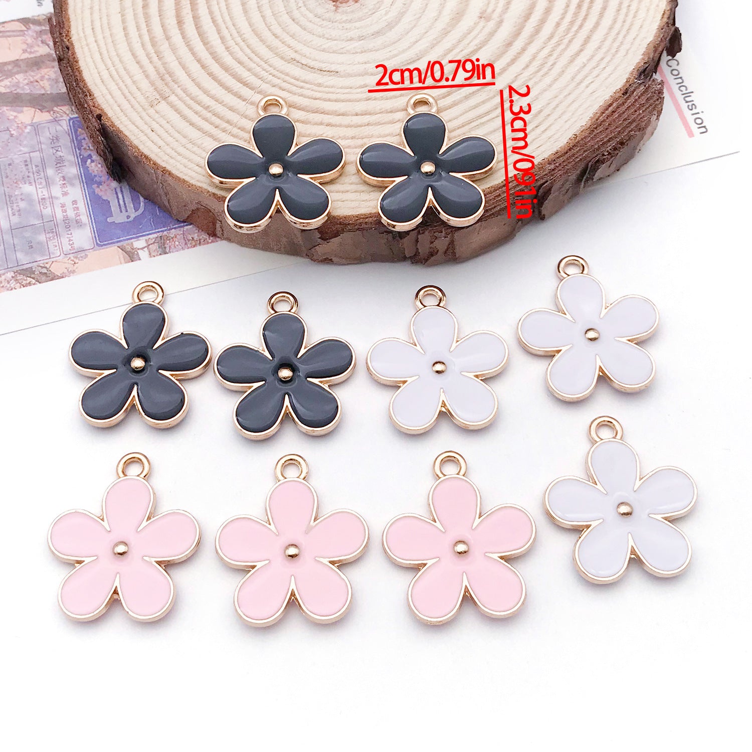 23x20mm Enamel Zinc Alloy Double Sided Flower Cherry Blossom Charm Pendant for DIY Bracelet Necklace