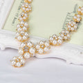 Gold Tone Silver Tone Pearl Floral Garland Pearl Look Metal Necklace and Earring Set view 2