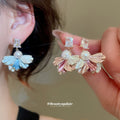 Blue and Purple Fan Drop Earrings with Pearl Accents view 1