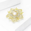 Gold Tone Filigree Flower Brooch with White Pearl Center view 2