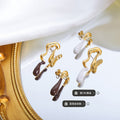 Asymmetric Gold Drip Enamel Drop Earrings White Brown view 2