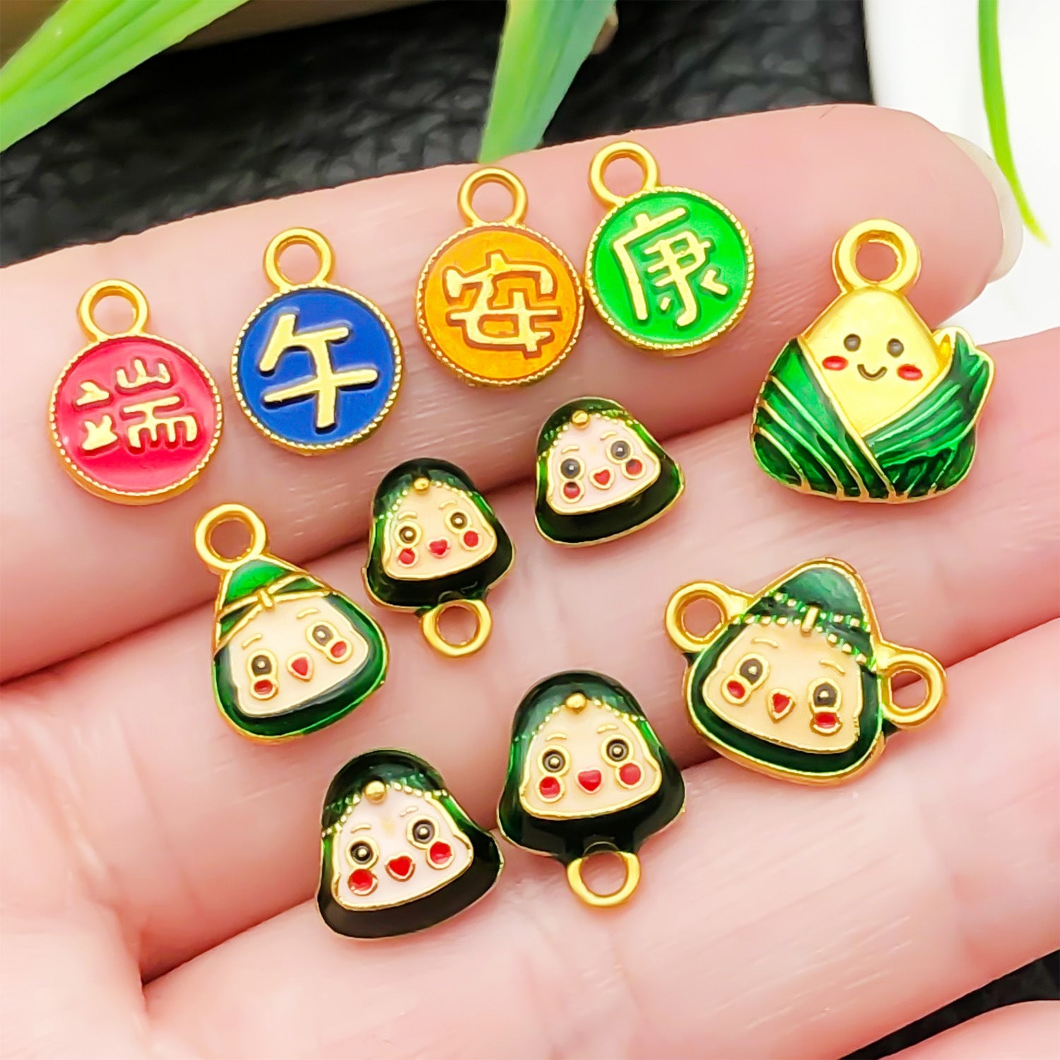 Enamel Zinc Alloy Smiling Zongzi Baby Double Sided Charm Pendant for Dragon Boat Festival DIY Jewelry