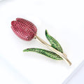 Pink And Red Crystal Tulip Stem Brooch Decorative Lapel Pin view 3