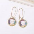 Gold Tone Round Kimono Cat Pendant Necklace and Long Hook Earrings view 3