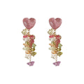 Translucent Pink Heart And Multicolor Stone Chip Long Stud Earrings view 5