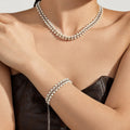 Double Row Pearl Necklace and Bracelet Collection Set view 2