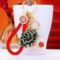 Jeweled Bok Choy Keychain with Green Enamel and White Fortune Drop view 3