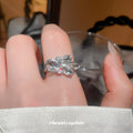 Leaf Crystal Open Rings Silver Clear Gold Iridescent Two view 3
