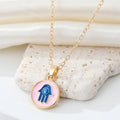 Gold Tone Hamsa and Heart Evil Eye Pendant Necklaces in Three Designs view 2