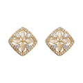 Gold Square Flower Stud Earrings Cats Eye Clear Zircon view 5
