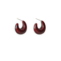 Burgundy Tone Chunky Open Hoop Stud Earrings For Women view 5