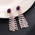 Purple and Blue Gray Cabochon Pearl Tassel Drop Earrings view 2