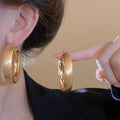 Wide Brushed Gold Tone Layered Hoop Statement Earrings view 6