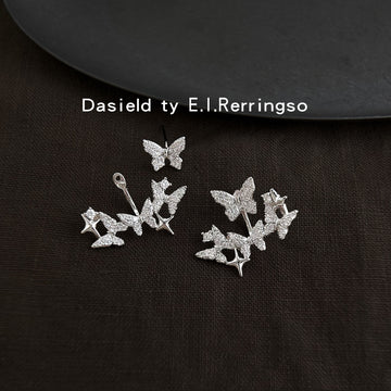 Silver Tone Clear Stone Butterfly Cluster Jacket Stud Earrings