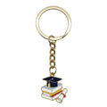 Gold Enamel Grad Cap Book Stack Diploma Keychain Charm view 5