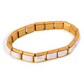 Stretch Square Link Bracelets Pavé Crystal Panels Gold Steel view 5