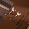 Clear Butterfly and Round Gray Drop Silver Tone Stud Earrings view 2