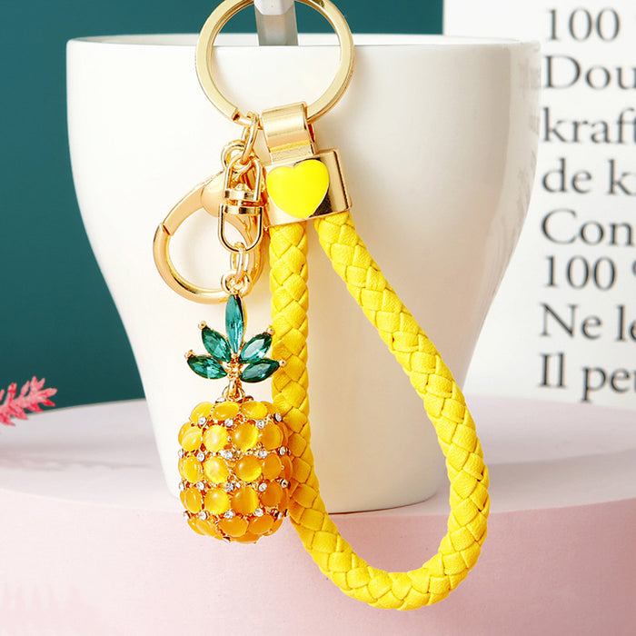Jeweled Pineapple Keychains with Braided and Bare Wrist Loop Options