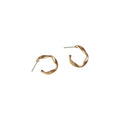 Matte Gold Twisted C Hoop Stud Earrings Open Metal Pair view 5